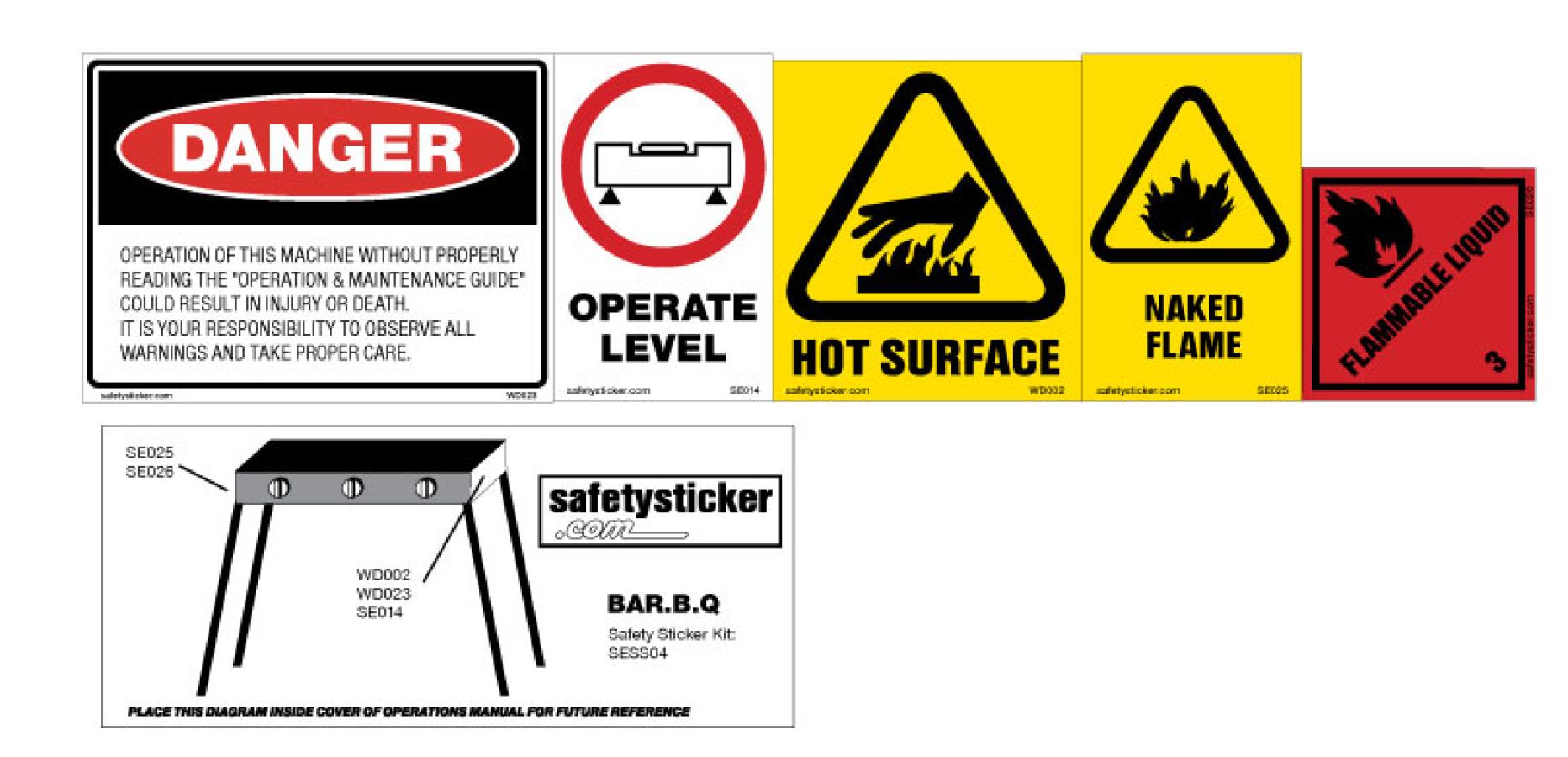 BBQ cooker Safety Stickers Safety Decals