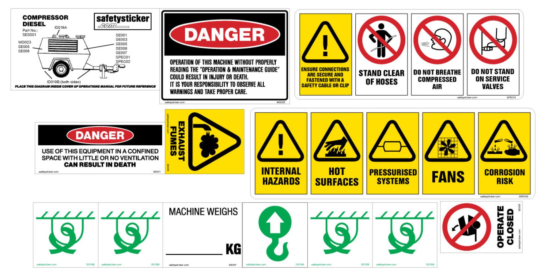 Compressor Diesel Safety Stickers Safety Decals Compressor Diesel Safety Stickers Safety Decals