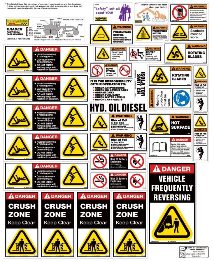Grader Safety Sheet Safety Stickers Safety Decals