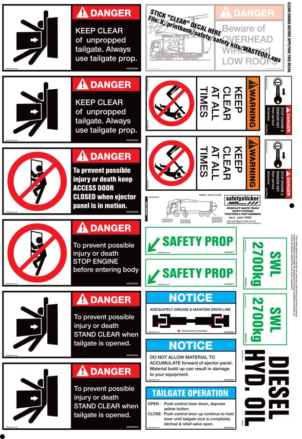 Waste Truck Safety Sheet | Safety Stickers | Safety Decals